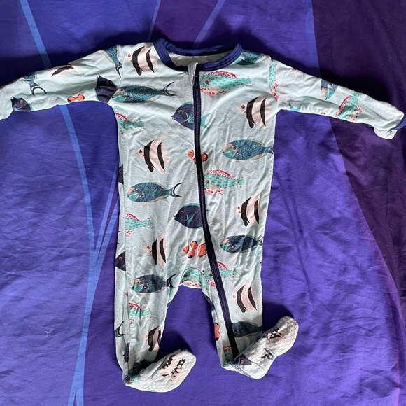 Kickee Pants Other - Kickee Pants Baby Footie Pajamas, 3-6 Months, Bamboo, Tropical Fish